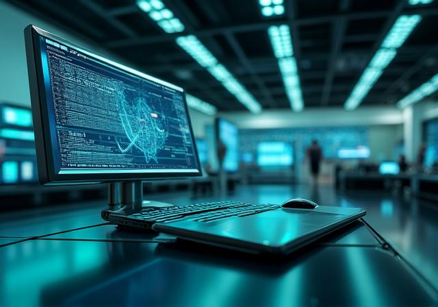 Futuristic laboratory visualization with data streams